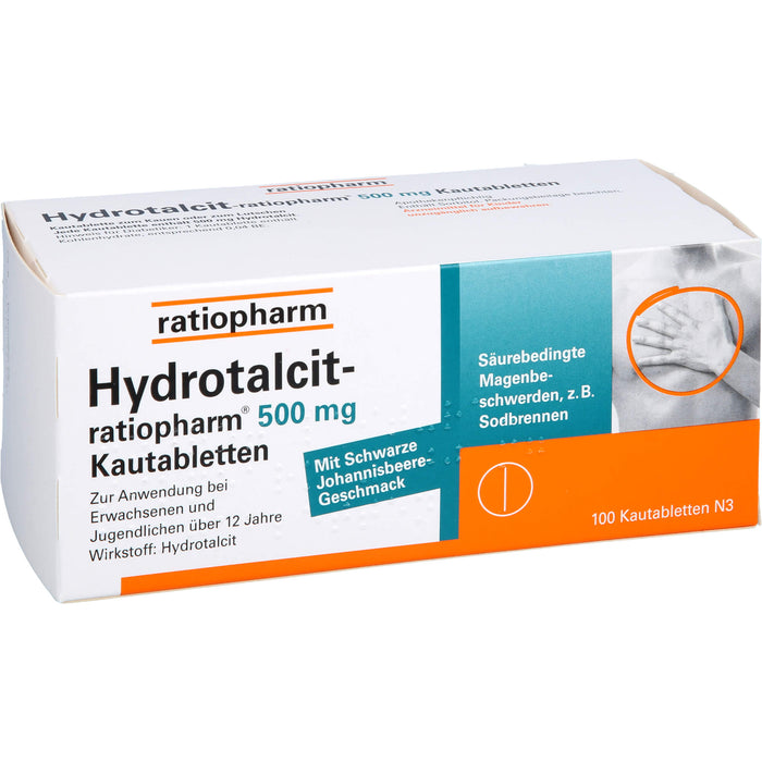 Hydrotalcit-ratiopharm 500 mg Kautabletten, 100 pc Tablettes