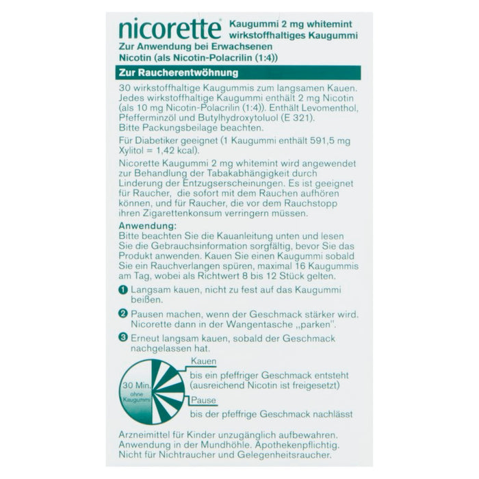 Nicorette whitemint 2 mg Kaugummi, 30 St. Kaugummi