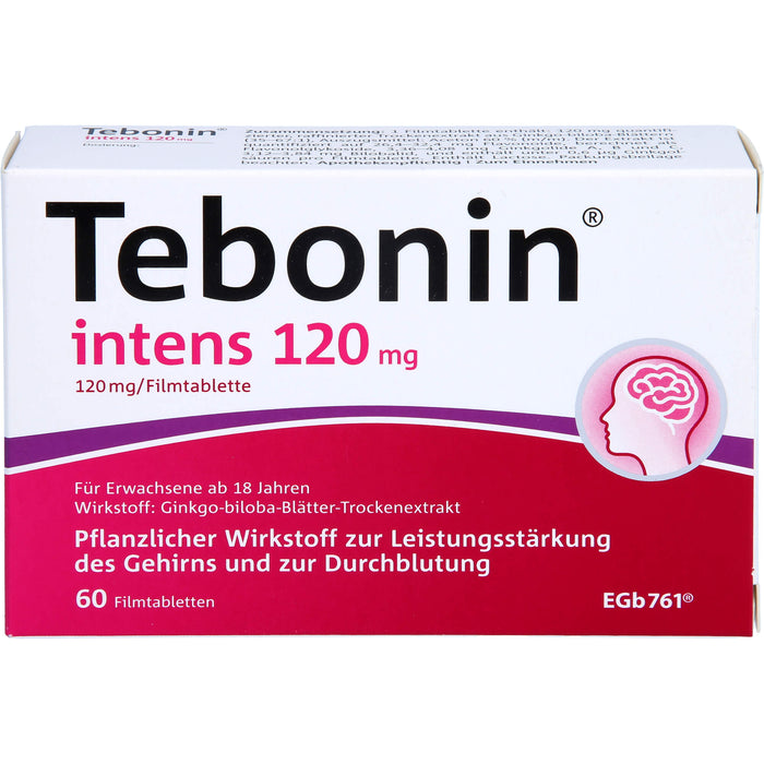 Tebonin intens 120 mg Filmtabletten zur Leistungsstärkung des Gehirns und zur Durchblutung, 60 St. Tabletten