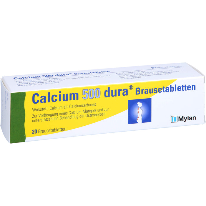 Calcium 500 dura Brausetabletten zur Vorbeugung eines Calciummangels und zur unterstützenden Behandlung von Osteoporose, 20 pc Tablettes