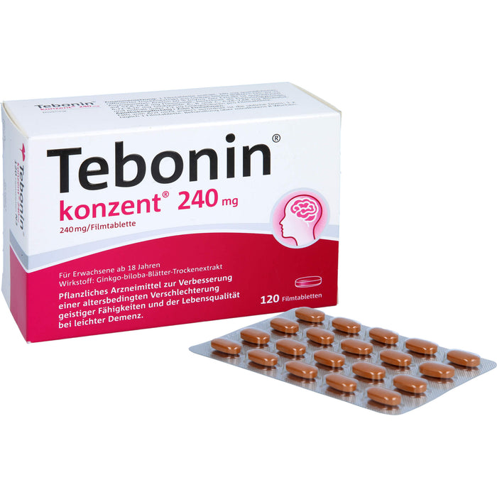 Tebonin konzent 240 mg Filmtabletten zur Verbesserung einer altersbedingten Verschlechterung geistiger Fähigkeiten und der Lebensqualität bei leichter Demenz, 120 St. Tabletten