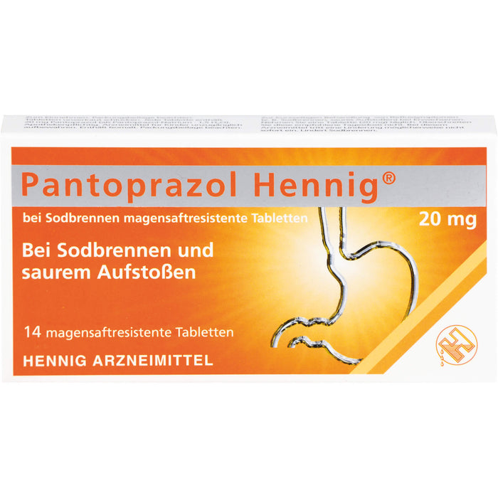 Pantoprazol Hennig 20 mg magensaftresistente Tabletten bei Sodbrennen, 14 pcs. Tablets