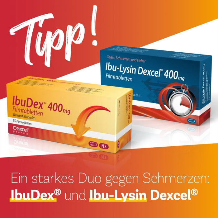 Ibu-Lysin Dexcel 400 mg Tabletten bei Schmerzen und Fieber, 50 pc Tablettes