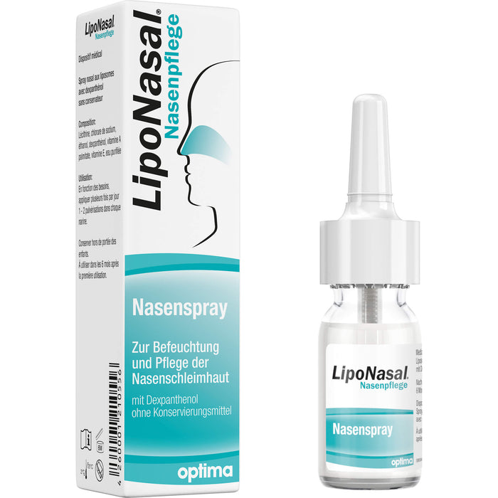 LipoNasal Nasenpflege, Nasenspray zur Befeuchtung und Pflege der Nasenschleimhaut, mit Dexpanthenol, ohne Konservierungsmittel, 10 ml Lösung