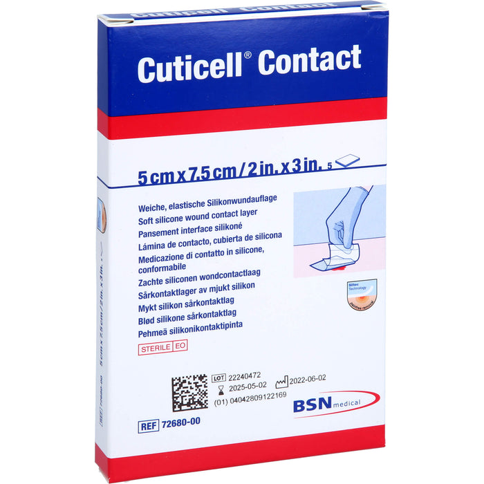 Cuticell Contact 5 cm x 7,5 cm weiche elastische Silikonauflage, 5 pcs. Wound dressings