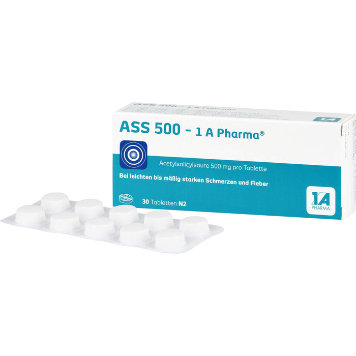 ASS 500 - 1 A Pharma Tabletten bei Schmerzen und Fieber, 30 pcs. Tablets