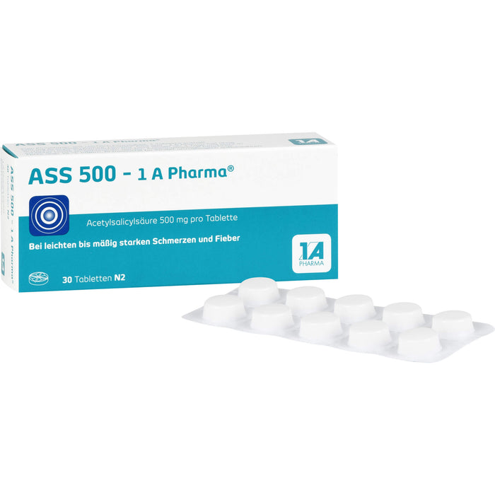 ASS 500 - 1 A Pharma Tabletten bei Schmerzen und Fieber, 30 pcs. Tablets