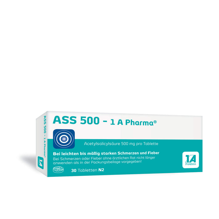 ASS 500 - 1 A Pharma Tabletten bei Schmerzen und Fieber, 30 pcs. Tablets