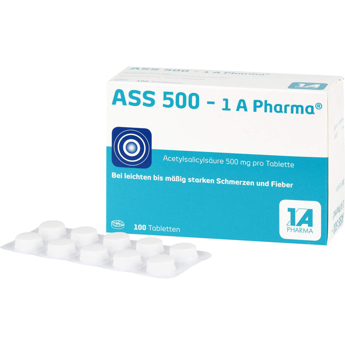 ASS 500 - 1 A Pharma Tabletten bei Schmerzen und Fieber, 100 pcs. Tablets