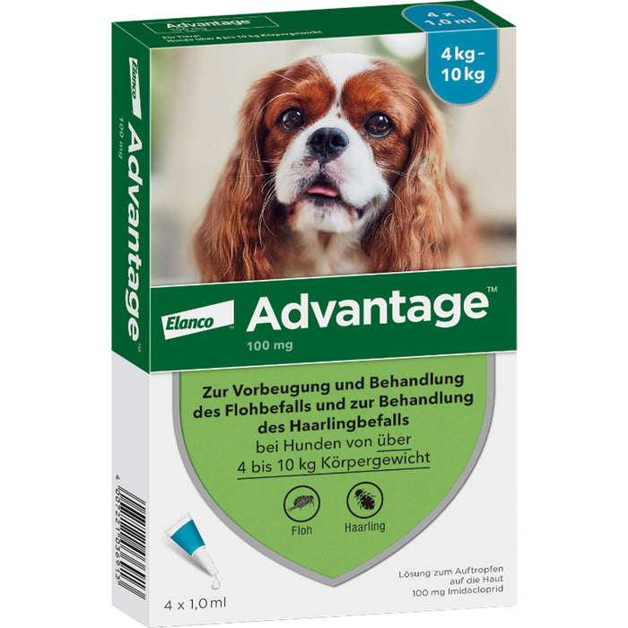 BAYER Advantage 100 Lösung zur Vorbeugung und Behandlung des Flohbefalls und zur Behandlung des Haarlingbefalls, 4 pc Pipettes