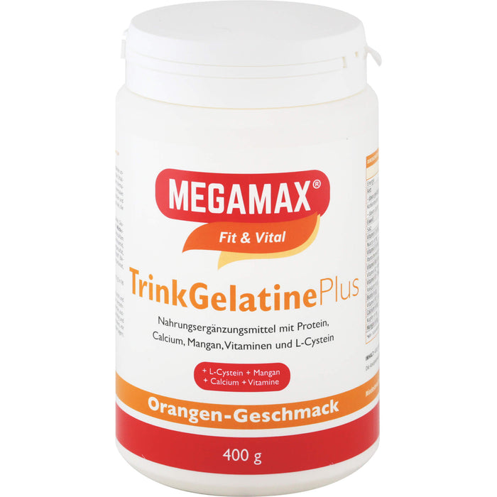 MEGAMAX Trinkgelatine plus Pulver Orangen-Geschmack, 400 g Poudre