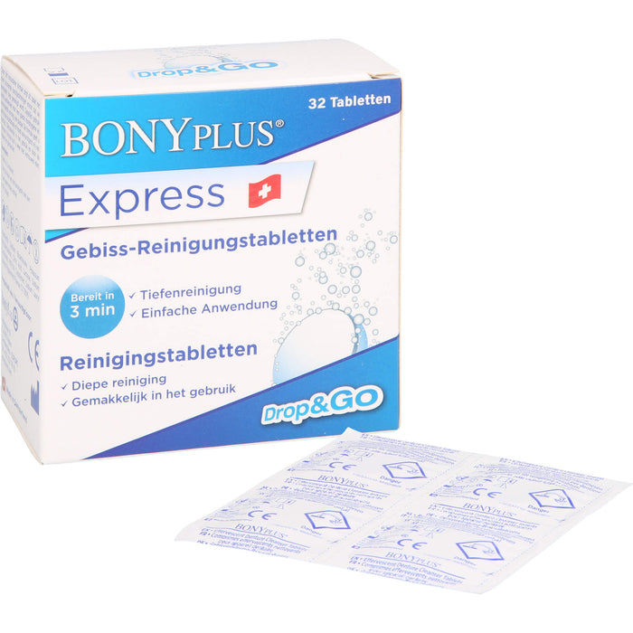 BONYPLUS Express Gebiss-Reinigungsbrausetabletten, 32 pcs. Effervescent tablets