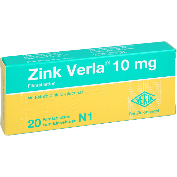 Zink Verla 10 mg Filmtabletten, 20 pcs. Tablets