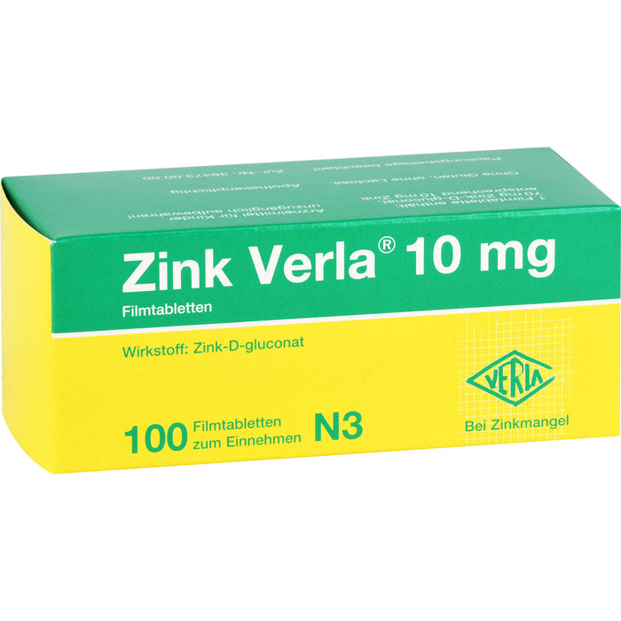 Zink Verla 10 mg Filmtabletten, 100 pc Tablettes