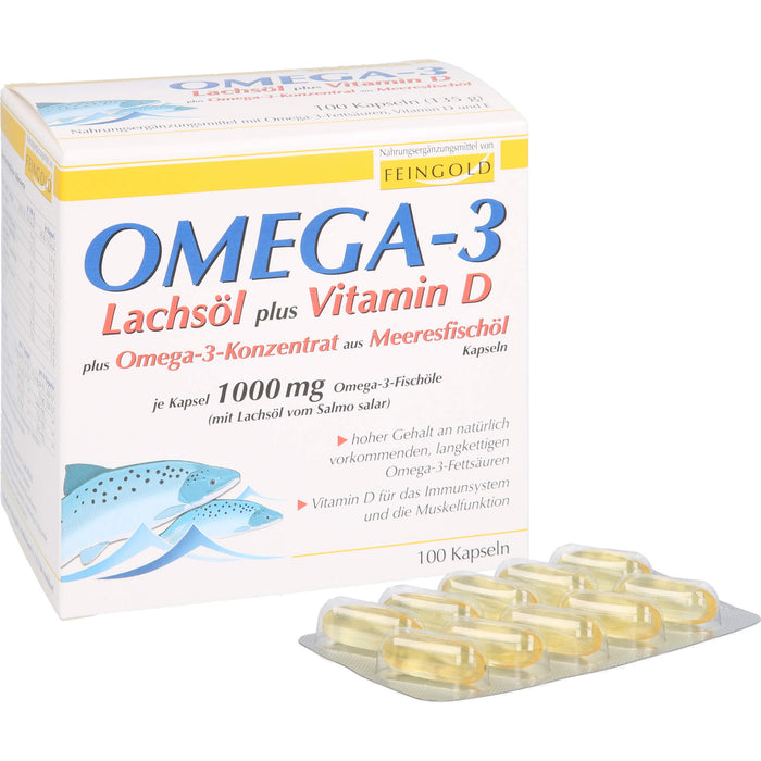 Omega-3 Lachsöl plus Vitamin D plus Omega-3-Konzen, 100 St. Kapseln