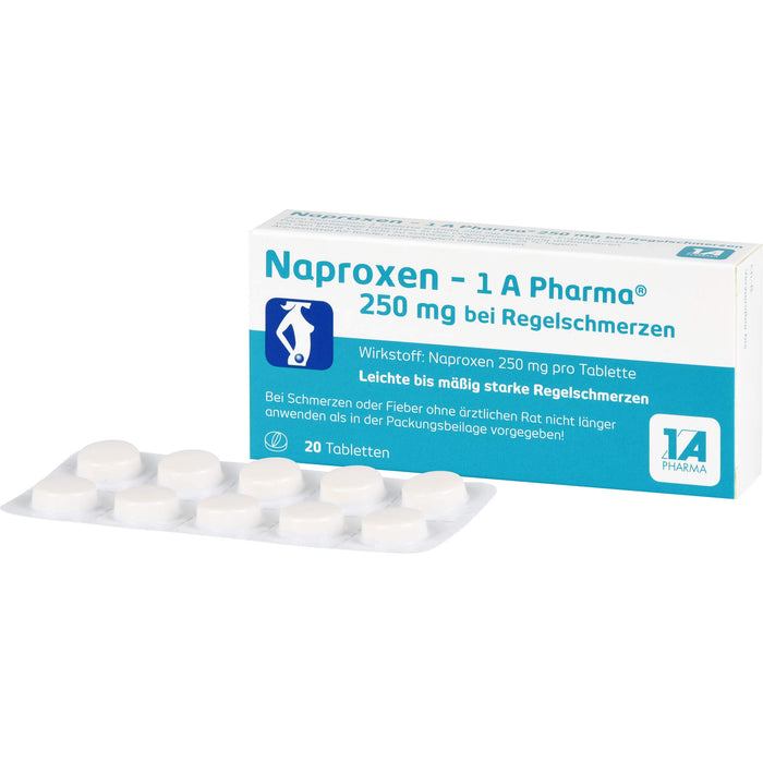 Naproxen - 1 A Pharma 250 mg Tabletten bei Regelbeschwerden, 20 pcs. Tablets