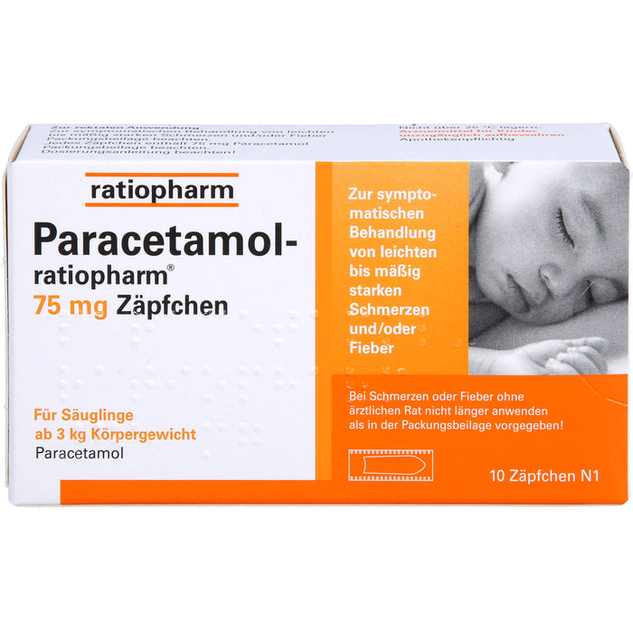 Paracetamol-ratiopharm 75 mg Zäpfchen bei leichten Schmerzen, 10 pcs. Suppositories