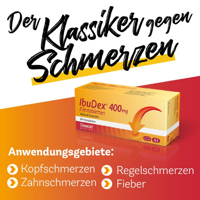 IbuDex 400 mg Filmtabletten bei Schmerzen und Fieber, 50 pcs. Tablets