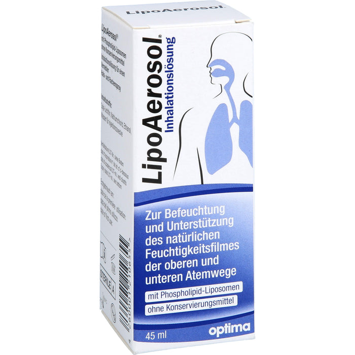 LipoAerosol Inhalationslösung und Rachenspray, zur Befeuchtung und Unterstützung des natürlichen Feuchtigkeitsfilmes der oberen und unteren Atemwege, ohne Konservierungsmitte, 45 ml Solution