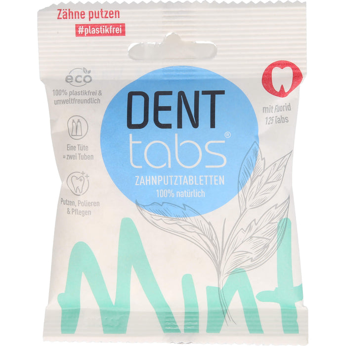 DENTTABS Zahnputztabletten stevia-mint vollständiger Ersatz für herkömmliche Zahnpasta, 125 pcs. Tablets