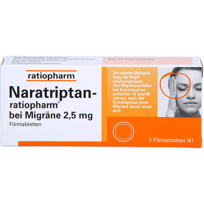 Naratriptan-ratiopharm bei Migräne 2,5 mg Filmtabletten, 2 pcs. Tablets