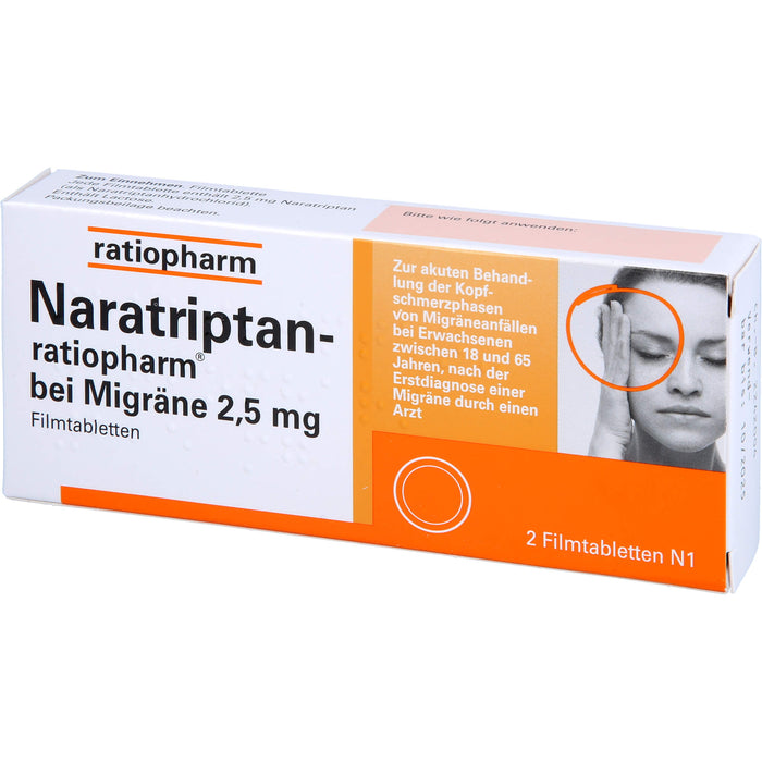 Naratriptan-ratiopharm bei Migräne 2,5 mg Filmtabletten, 2 pc Tablettes