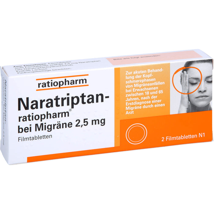 Naratriptan-ratiopharm bei Migräne 2,5 mg Filmtabletten, 2 pc Tablettes