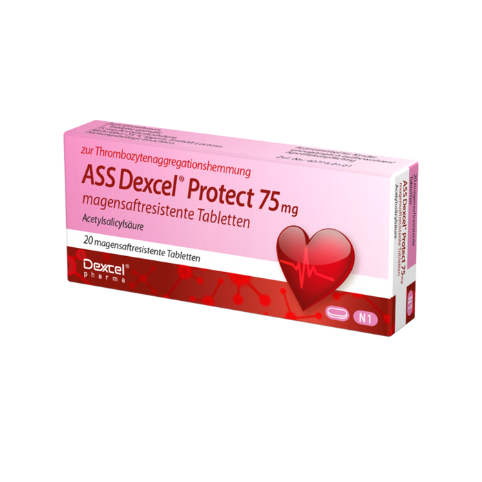 ASS Dexcel Protect 75 mg Tabletten bei Herz-Kreislauf-Erkrankungen, 20 pcs. Tablets