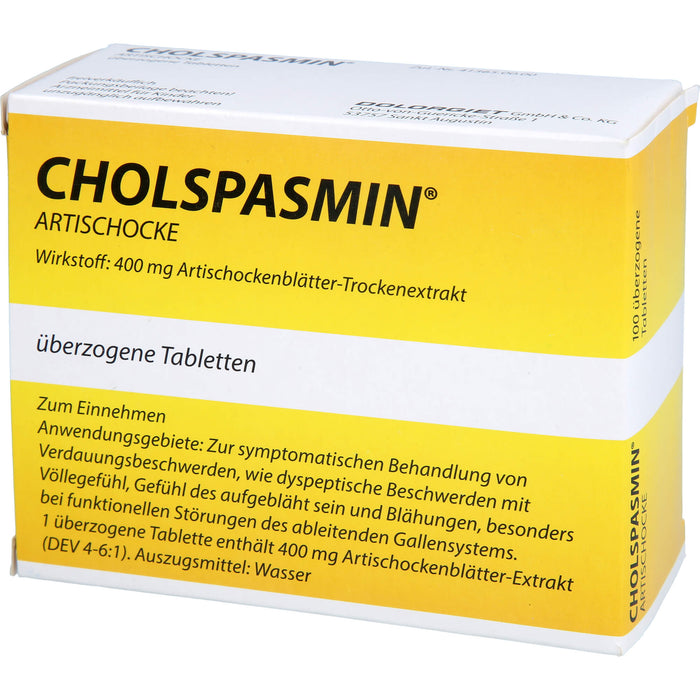 CHOLSPASMIN Artischocke Tabletten, 100 pcs. Tablets