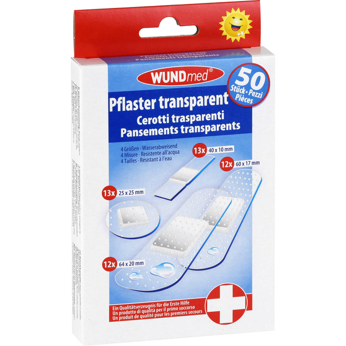 WUNDmed Pflaster transparent + wasserfest 4 Größen, 50 pc Pansement