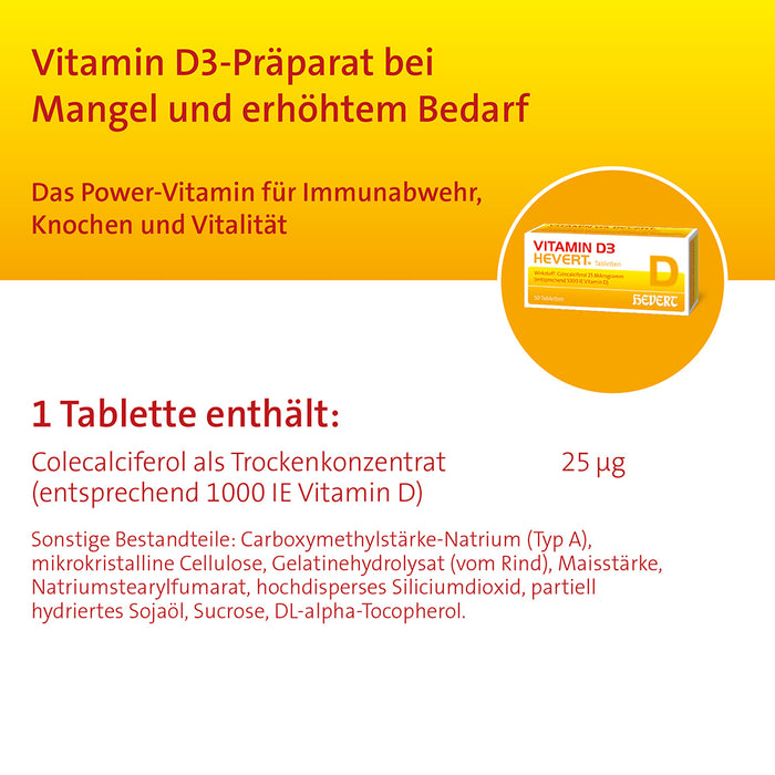 Vitamin D3 Hevert bei Mangel und erhöhtem Bedarf, 200 St. Tabletten