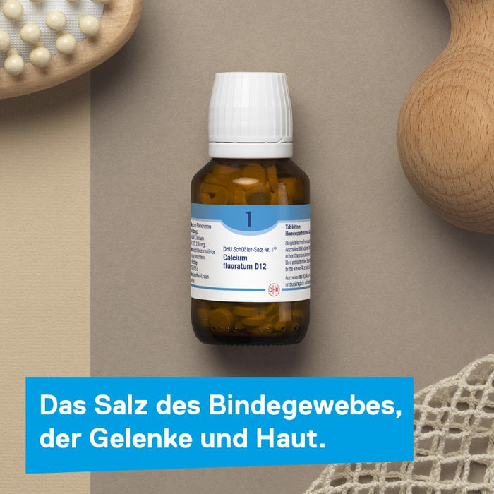 DHU Schüßler-Salz Nr. 1 Calcium fluoratum D6 – Das Mineralsalz des Bindegewebes, der Gelenke und Haut – das Original – umweltfreundlich im Arzneiglas, 80 pc Tablettes