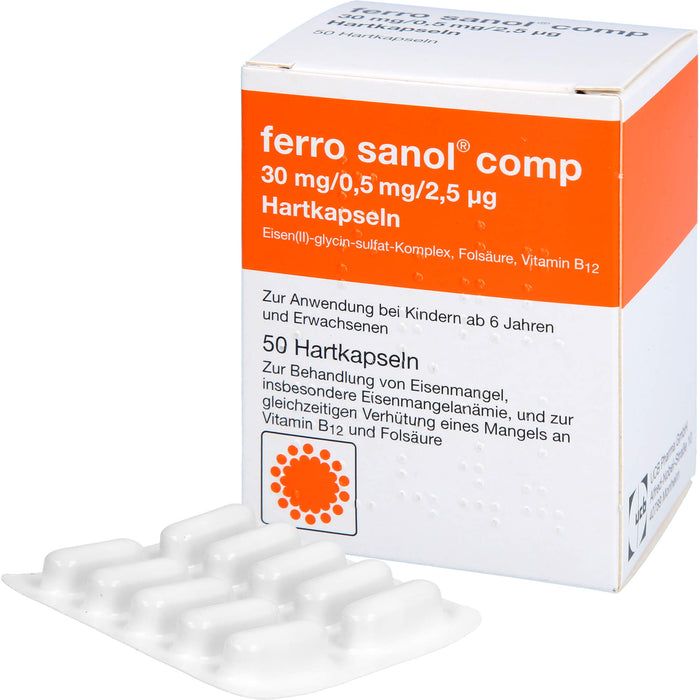 ferro sanol comp 30 mg / 0,5 mg / 2,5 µg Hartkapseln bei Eisenmangel, 50 pcs. Capsules