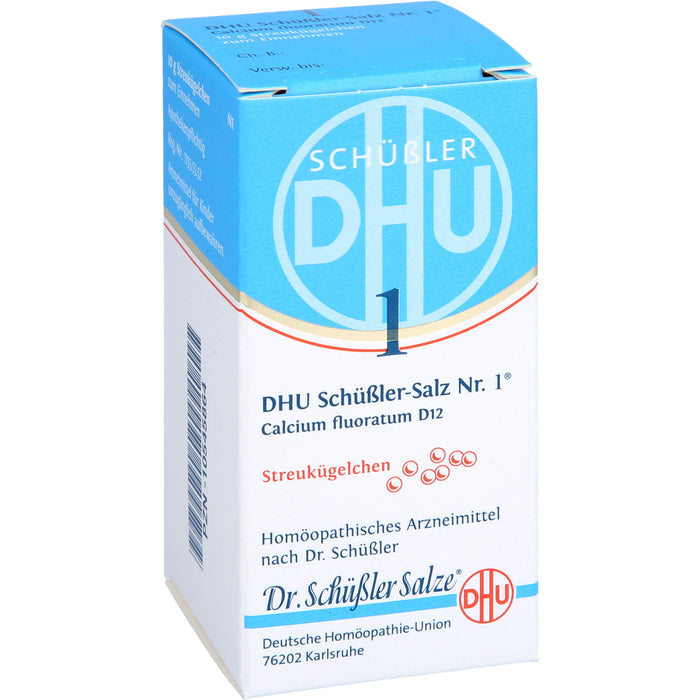 DHU Schüßler-Salz Nr. 1 Calcium fluoratum D12 Streukügelchen – Das Mineralsalz des Bindegewebes, der Gelenke und Haut – das Original – umweltfreundlich im Arzneiglas, 10 g Globuli