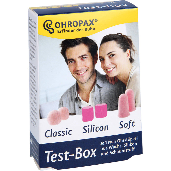 OHROPAX Test-Box je 1 Paar Ohrstöpsel aus Wachs, Silikon und Schaumstoff, 6 pcs. Earplugs