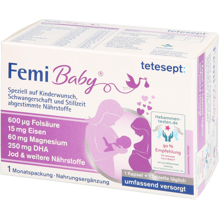 tetesept Femi Baby Kapseln + Tabletten bei Kinderwunsch, Schwangerschaft und Stillzeit, 60 pcs. Combipack