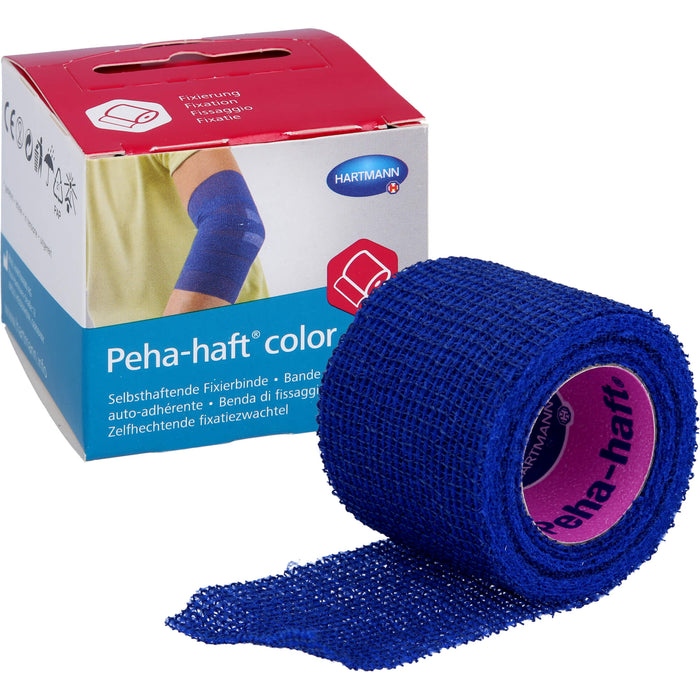 Peha-haft Color Fixierbinde latexfrei 4cmx4m blau, 1 St. Packung