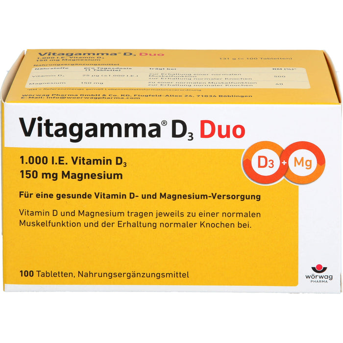 Vitagamma D3 Duo 1.000 I.E. Vitamin D3 150 mg Magnesium Tabletten, 100 St. Tabletten