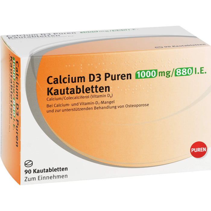 Calcium D3 Puren 1000 mg/880 I.E. Kautabletten, 90 St KTA