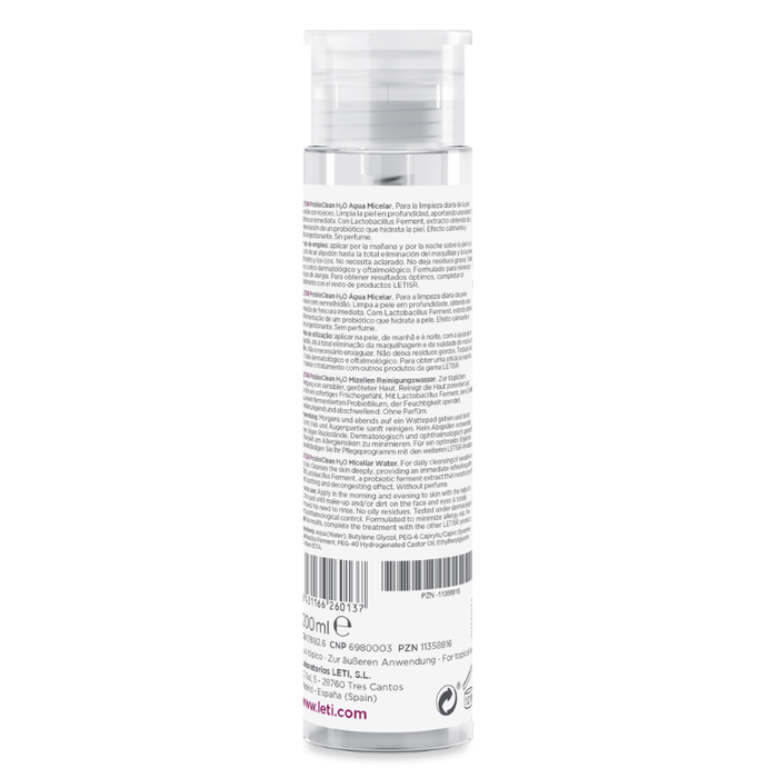 LETI SR ProbioClean H2O Mizellen Reinigungswasser - Ultrasanfte, porentiefe Reinigung bei sensibler oder geröteter Haut, 200 ml Solution