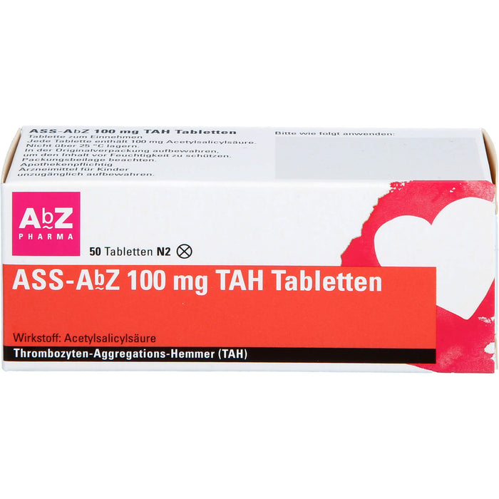 ASS-AbZ 100 mg TAH Tabletten beugt u.a. der Enstehung von Blutgerinsseln vor, 50 pcs. Tablets