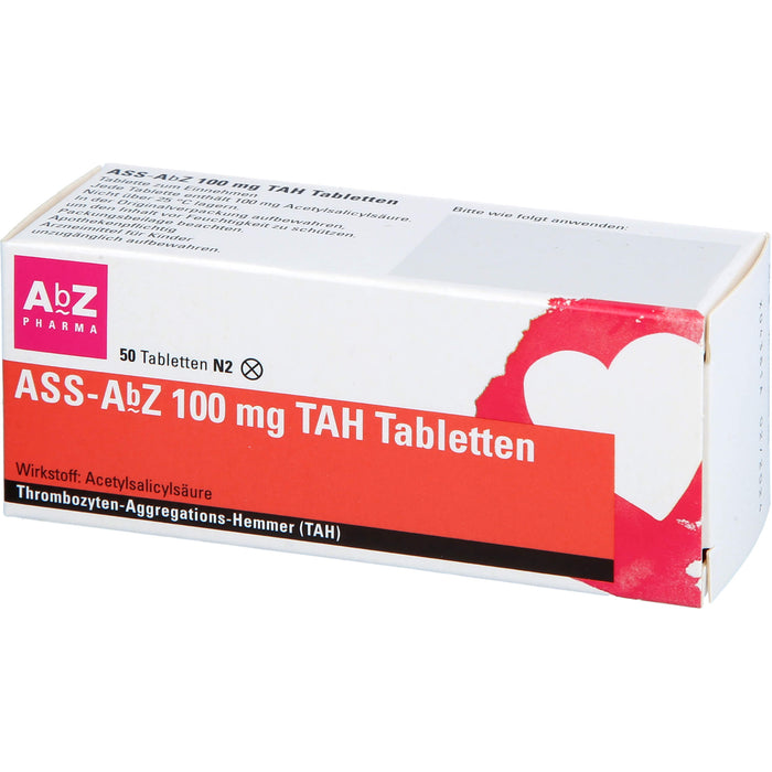 ASS-AbZ 100 mg TAH Tabletten beugt u.a. der Enstehung von Blutgerinsseln vor, 50 pc Tablettes