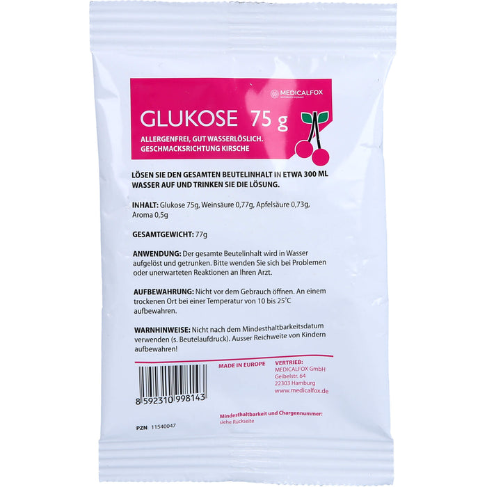 MEDICALFOX Glukose 75 g Pulver Kirsche, 75 g Pulver