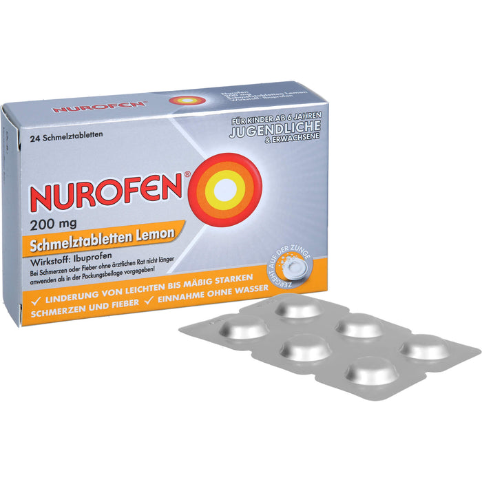 Nurofen Schmelztabletten Lemon bei Kopfschmerzen ab 6 Jahren 200mg, 24 pc Tablettes