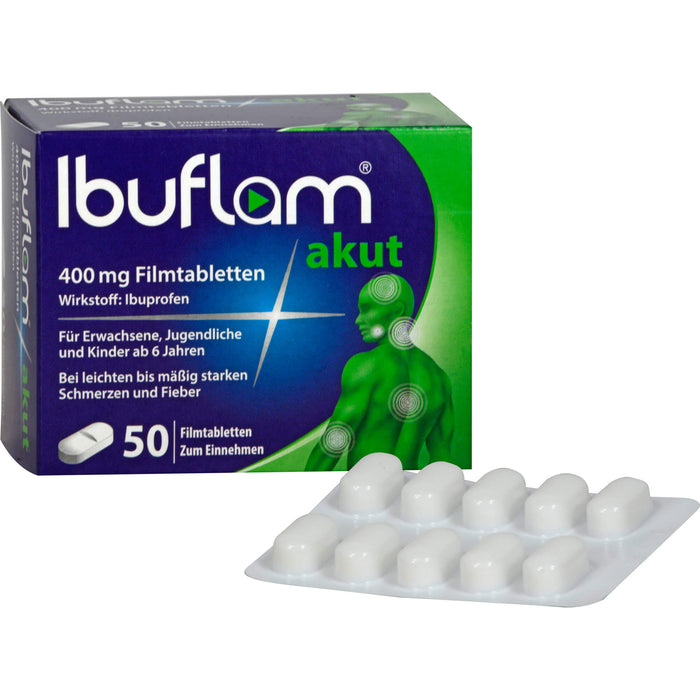 Ibuflam akut 400 mg Filmtabletten bei Schmerzen und Fieber, 50 St. Tabletten