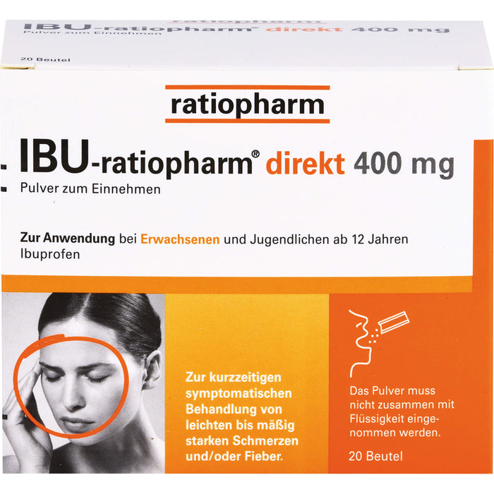 IBU-ratiopharm direkt 400 mg Pulver bei Schmerzen und Fieber, 20 pc Sachets