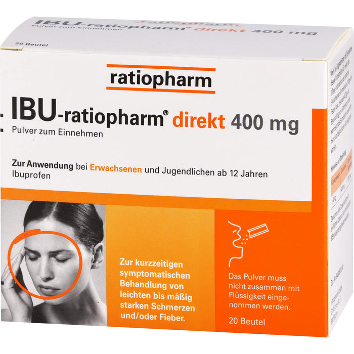 IBU-ratiopharm direkt 400 mg Pulver bei Schmerzen und Fieber, 20 pc Sachets