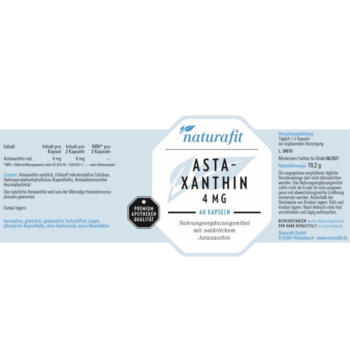 naturafit Astaxanthin 4 mg Kapseln, 60 pc Capsules