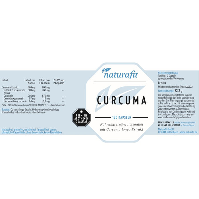 naturafit Curcuma Kapseln, 120 pc Capsules