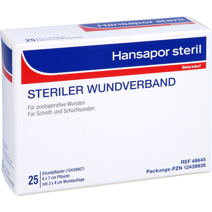 Hansapor steril Wundverband 6 x 7 cm Pflaster mit 3 x 4 cm Wundauflage, 25 pc Pansements